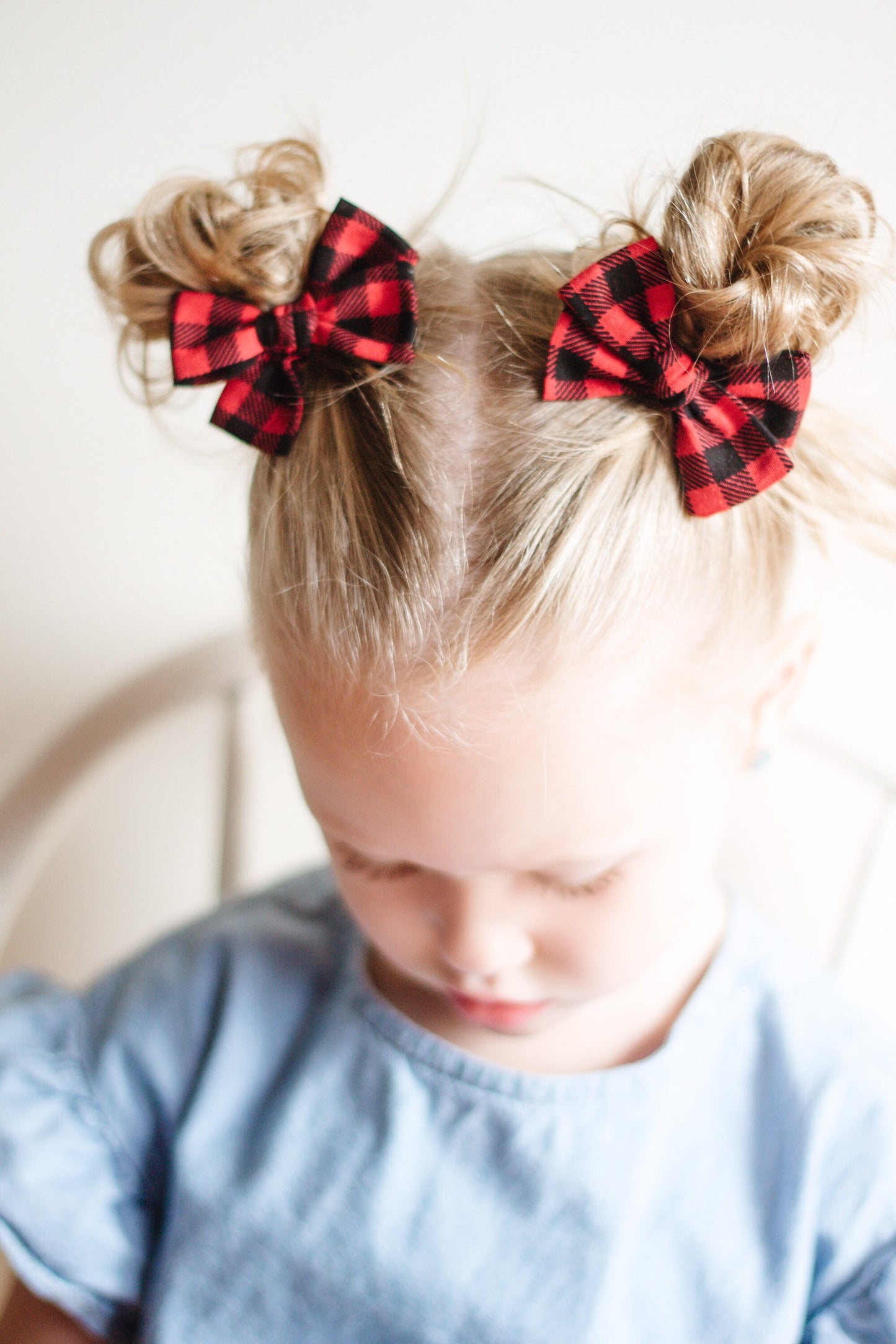 Buffalo Plaid Pigtail Bow Set: Toddler Hair Clips