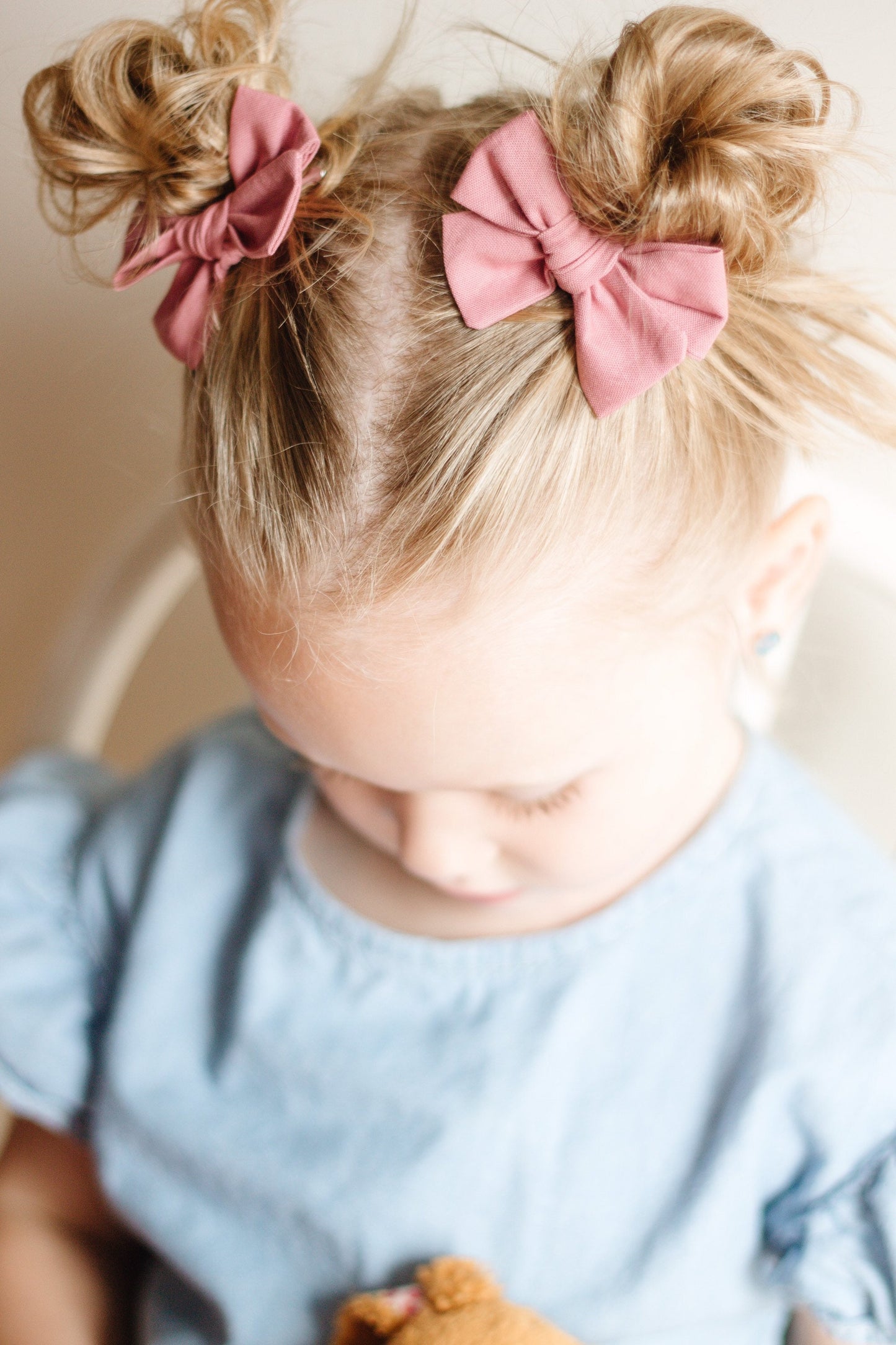 Rose Pink Hair Bows: Cotton Pigtail Clips, Toddler Hair Accessories