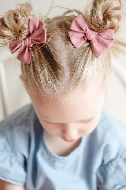 Rose Pink Hair Bows: Cotton Pigtail Clips, Toddler Hair Accessories