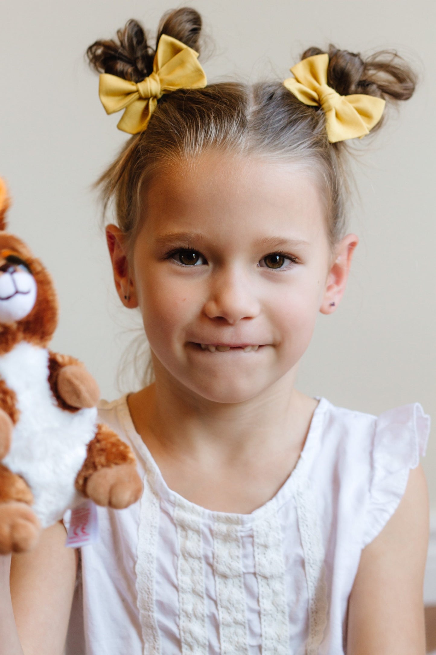 Mustard Yellow Fall Hair Clips - Bows for Girls - Pigtail Bow Set - Barrettes and Clips