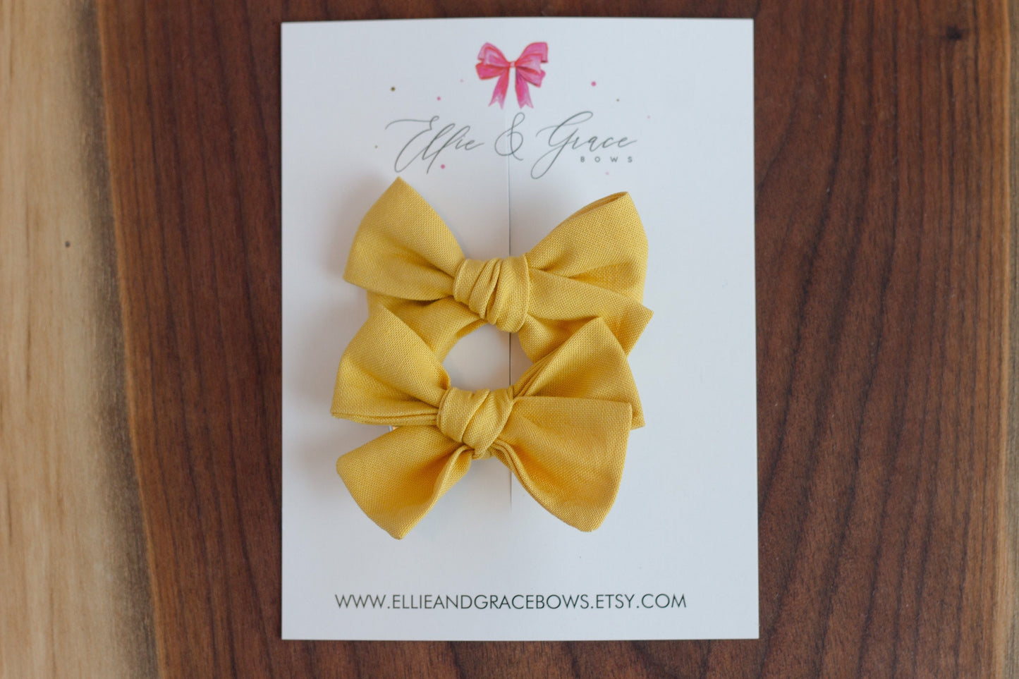Mustard Yellow Fall Hair Clips - Bows for Girls - Pigtail Bow Set - Barrettes and Clips