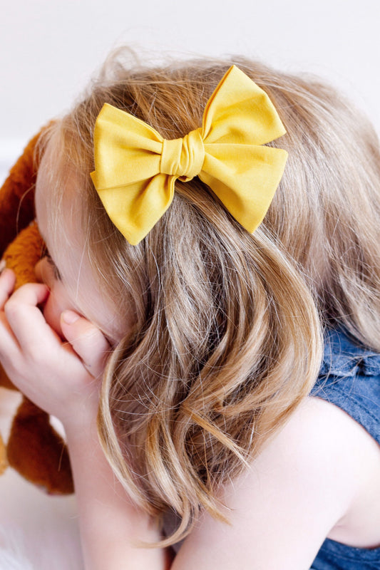 Mustard Yellow Cotton Baby Hair Bow: Fall Thanksgiving Clip