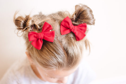 Red Christmas Pigtail Bow Set: Cotton Baby Hair Clips