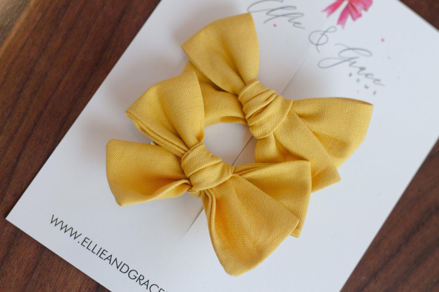 Mustard Yellow Fall Hair Clips - Bows for Girls - Pigtail Bow Set - Barrettes and Clips