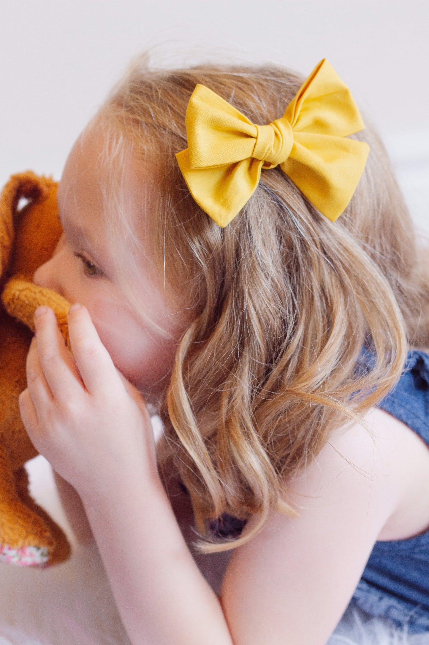 Mustard Yellow Cotton Baby Hair Bow: Fall Thanksgiving Clip