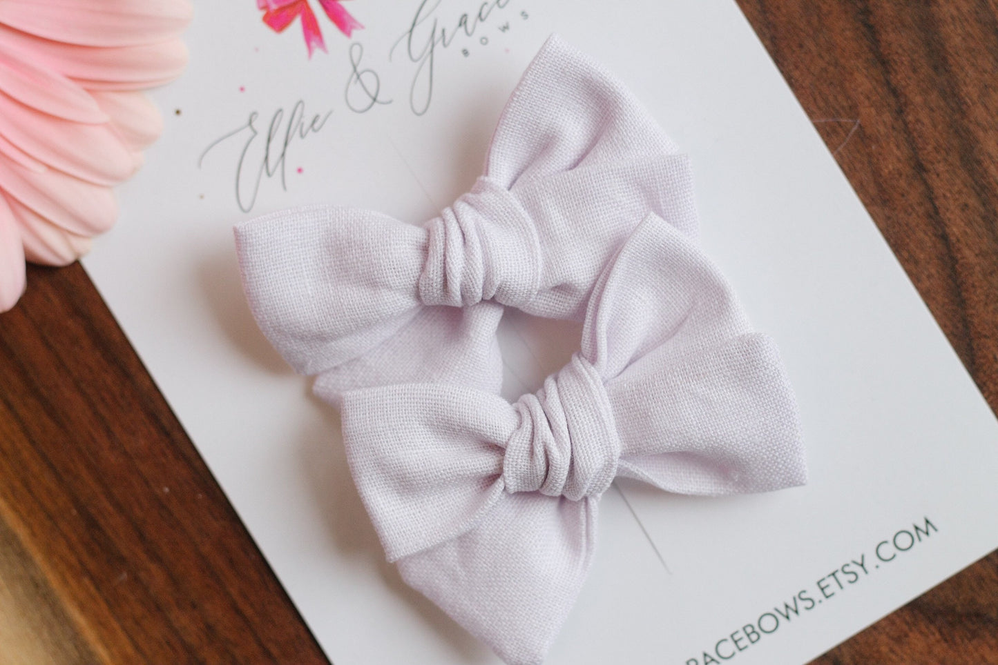 Light Purple Linen Hair Bows: Toddler Pigtail Clips, Set of 2