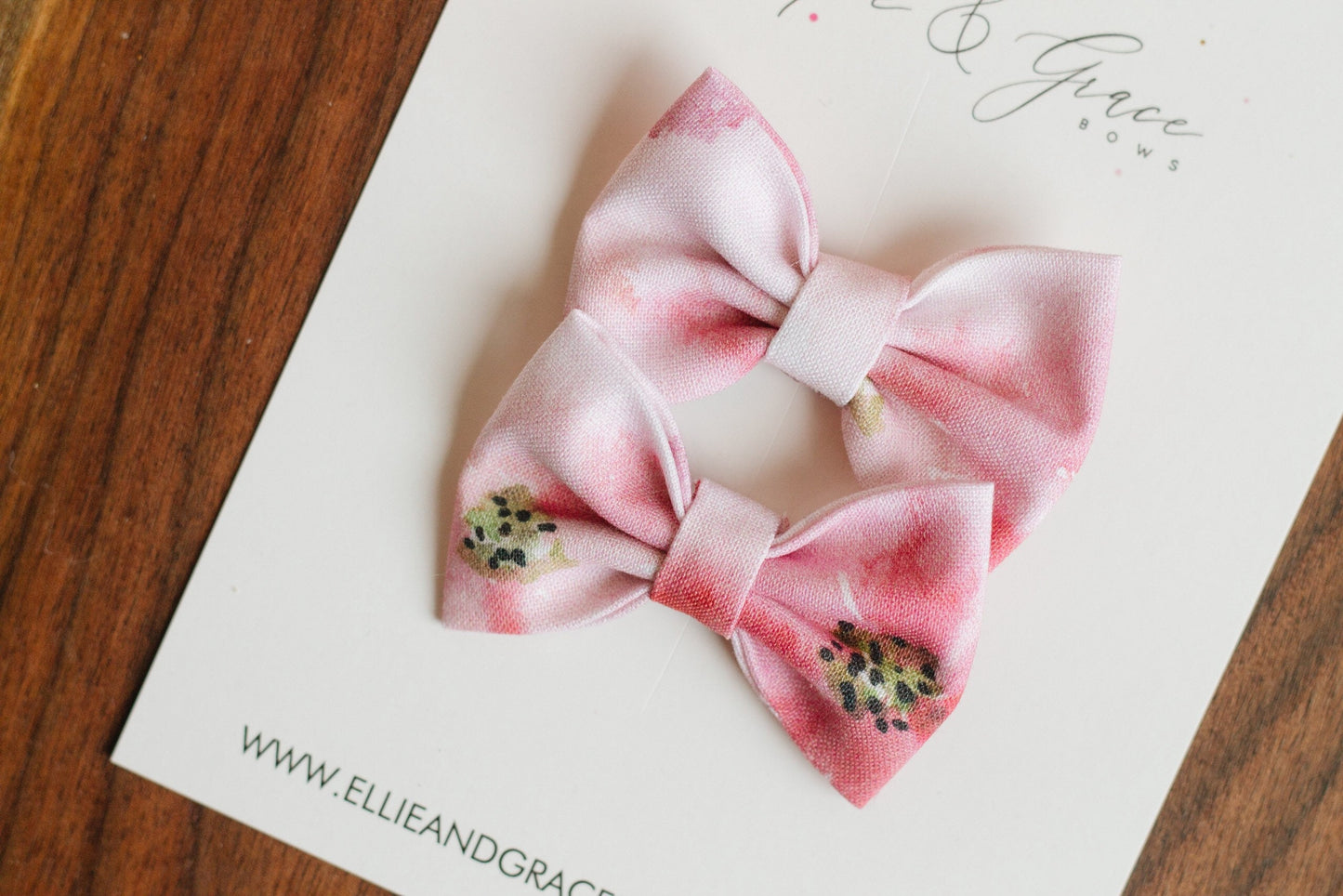 Floral Pigtail Bow Set: Watercolor Pink Cotton Hair Clips (2-inch)