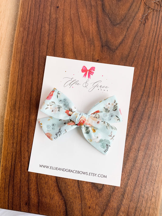 Mint green headband - Vintage floral baby bow headband - Spring outfit - Toddler girl hair clips