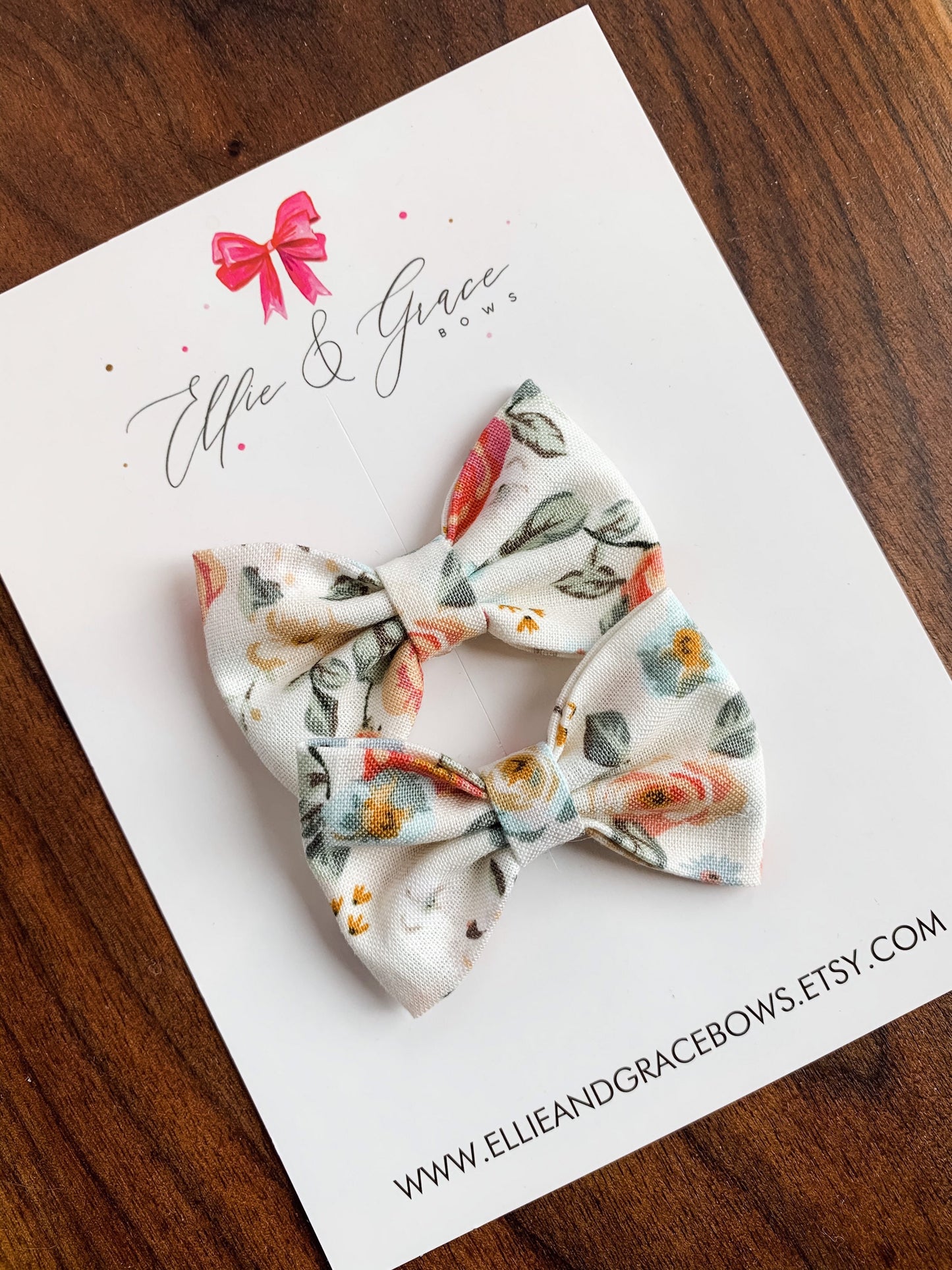Floral Pigtail Bow Set: Antique White Cotton Hair Clips (2-inch)