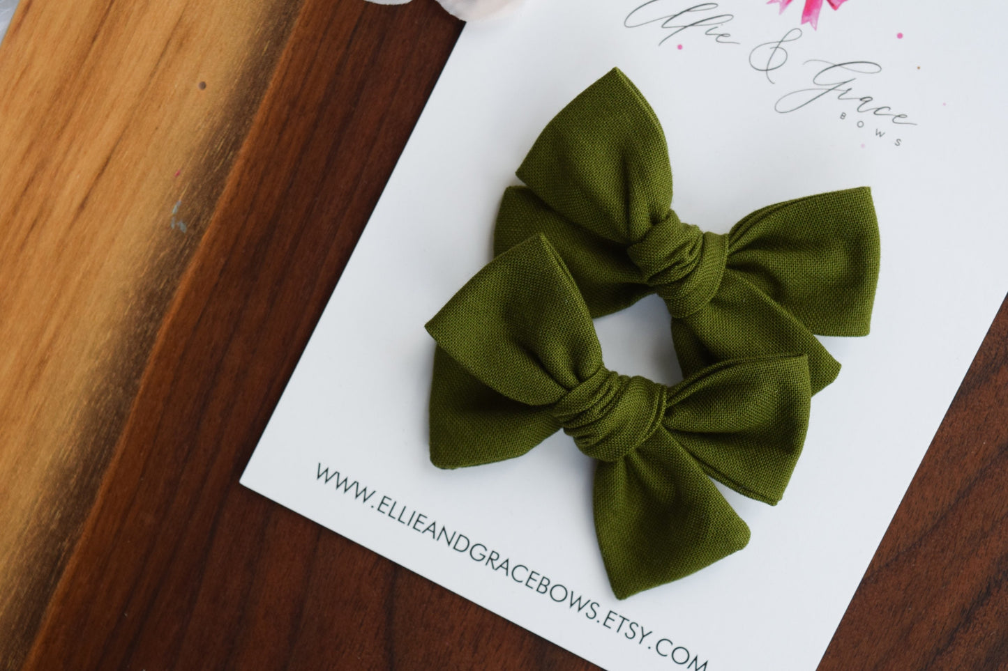 Dark Green Pigtail Bow Set: Cotton Hair Clips - 2.75 Inch