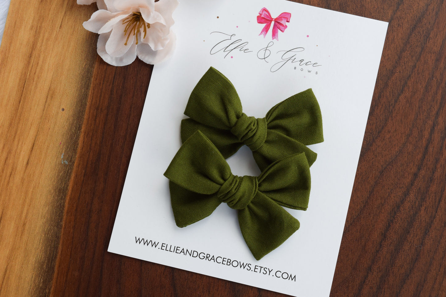 Dark Green Pigtail Bow Set: Cotton Hair Clips - 2.75 Inch