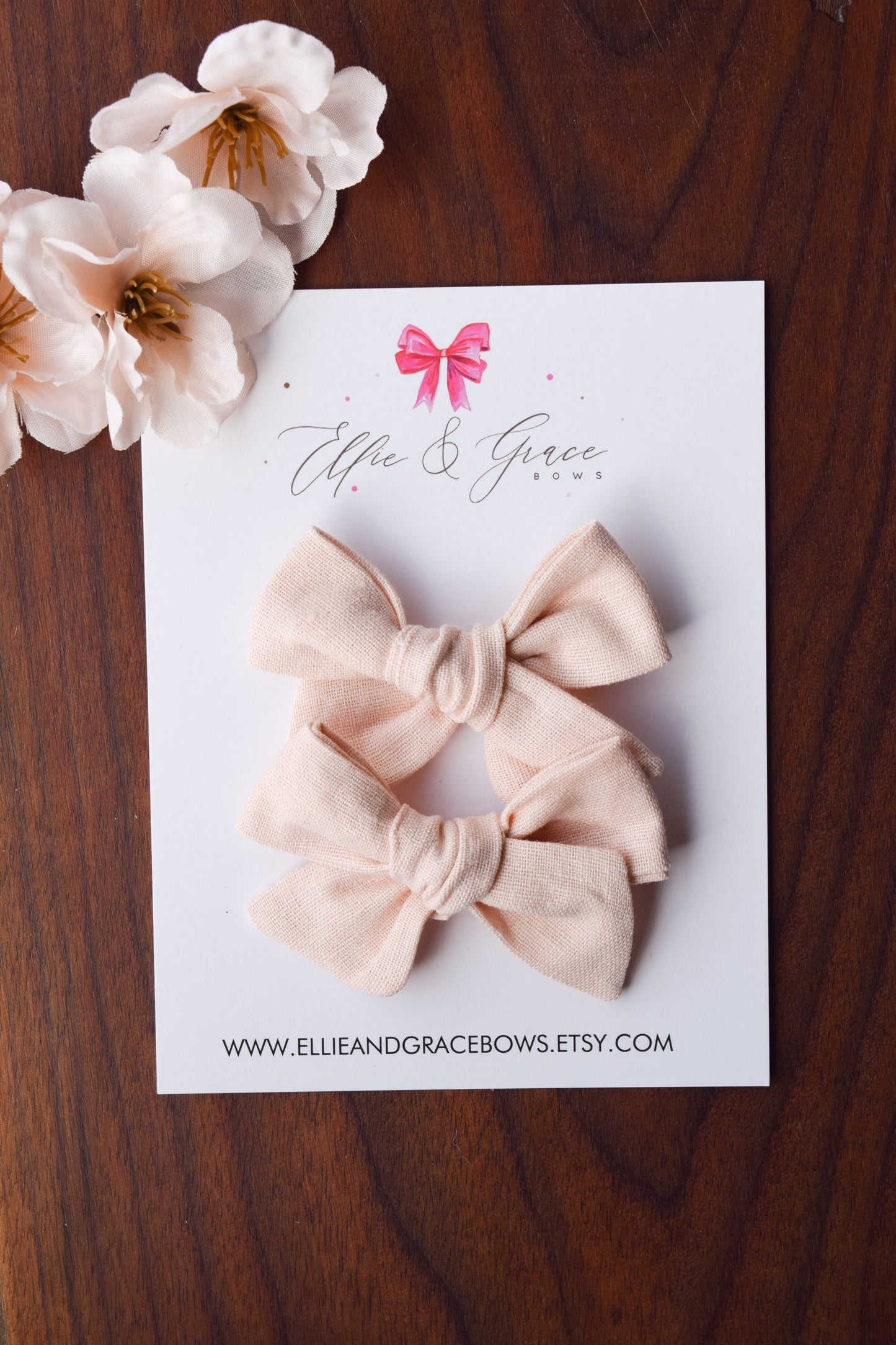 Blush Pink Linen Pigtail Bows - Hand Tied Bows - Alligator Clip Bows - Toddler Girl Hair Clips
