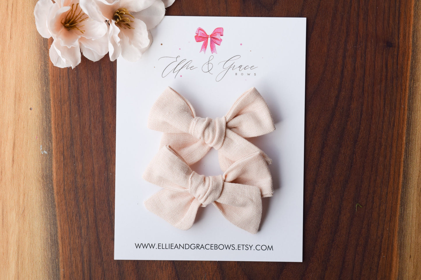 Blush Pink Linen Pigtail Bows - Hand Tied Bows - Alligator Clip Bows - Toddler Girl Hair Clips