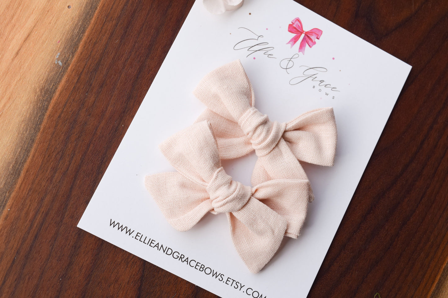 Blush Pink Linen Pigtail Bows - Hand Tied Bows - Alligator Clip Bows - Toddler Girl Hair Clips