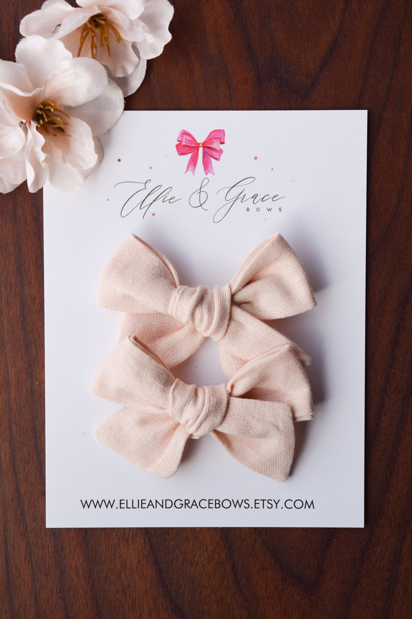 Blush Pink Linen Pigtail Bows - Hand Tied Bows - Alligator Clip Bows - Toddler Girl Hair Clips