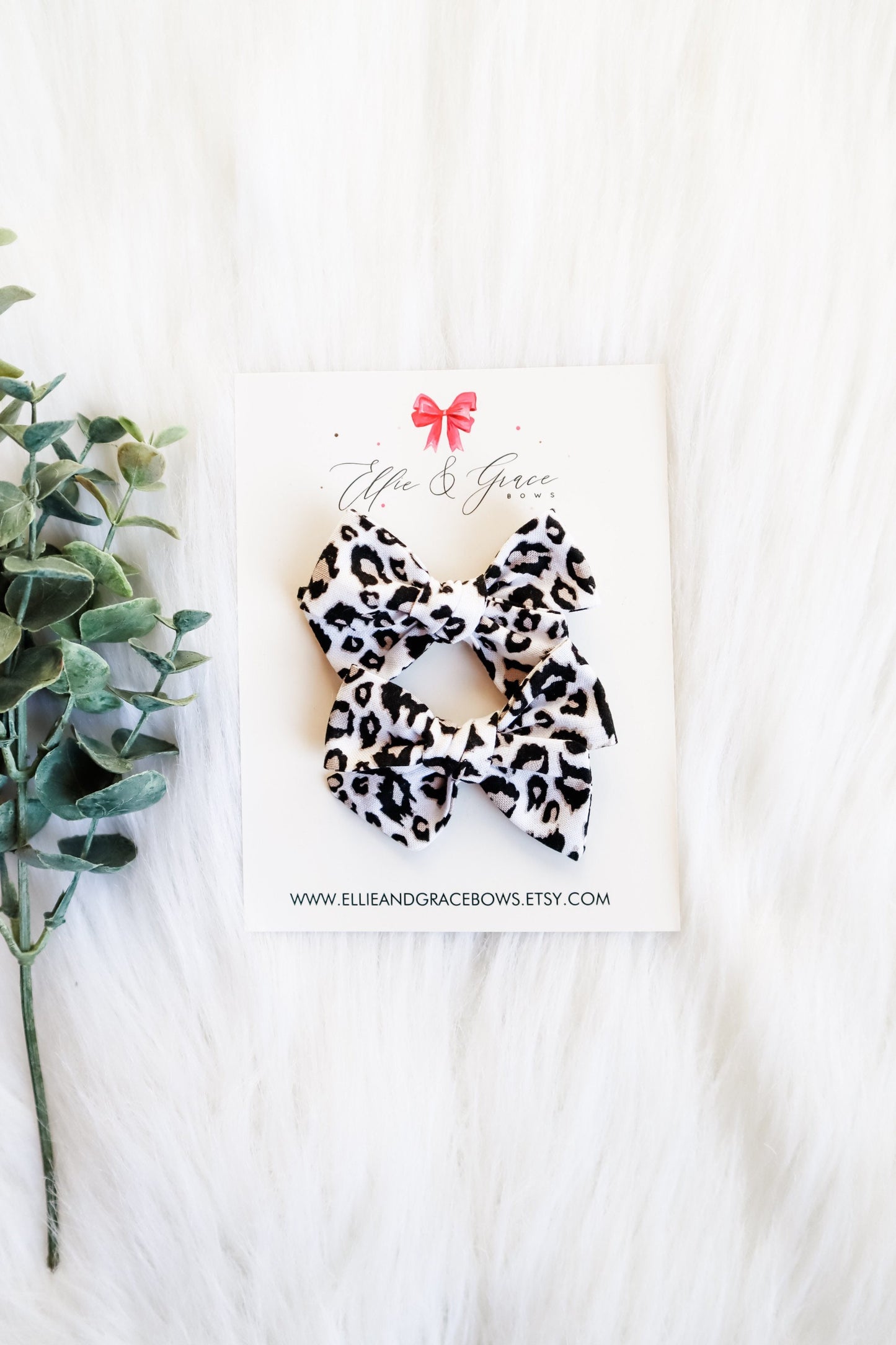 Cheetah Print Pigtail Bow Set: Cotton Alligator Hair Clips