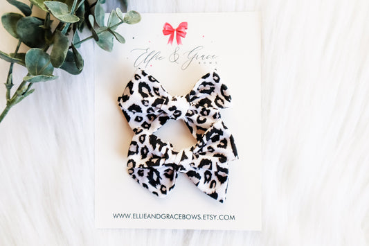 Cheetah Print Pigtail Bow Set: Cotton Alligator Hair Clips