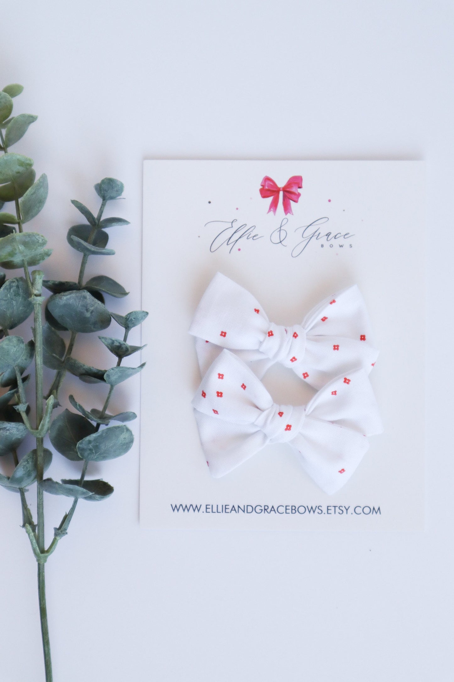 Red Flower Canada Day Pigtail Bow Set: Cotton Hair Clips