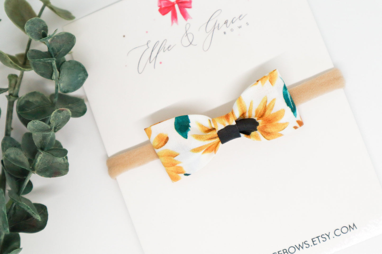 Sunflower Baby Bow: Cotton Pigtail Bow Set