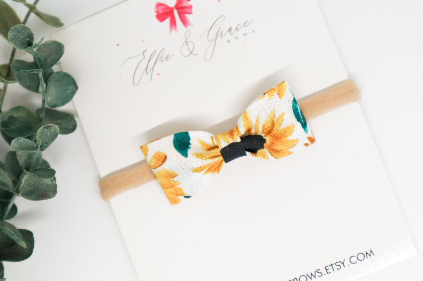 Sunflower Baby Bow: Cotton Pigtail Bow Set