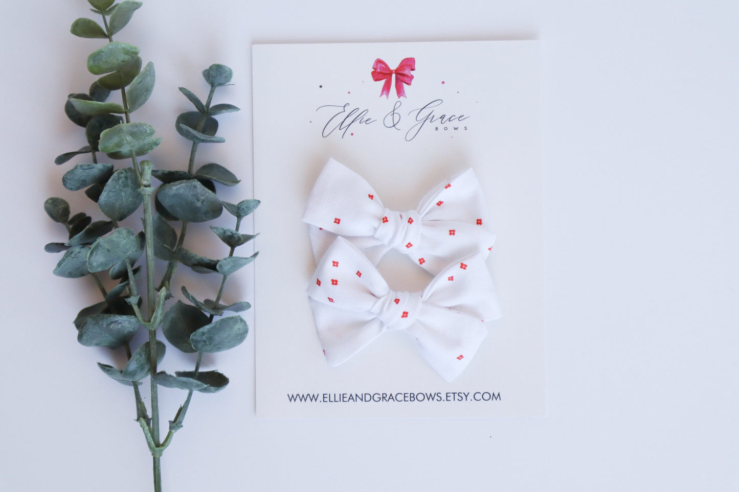 Red Flower Canada Day Pigtail Bow Set: Cotton Hair Clips