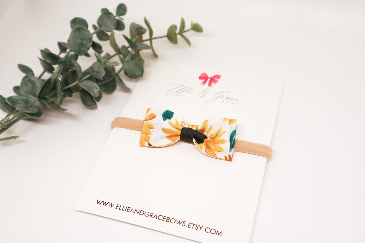 Sunflower Baby Bow: Cotton Pigtail Bow Set
