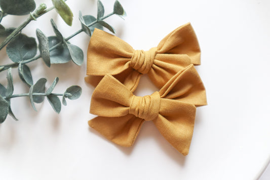 Gold Cotton Pigtail Bow Set: Baby Girl Hair Clips