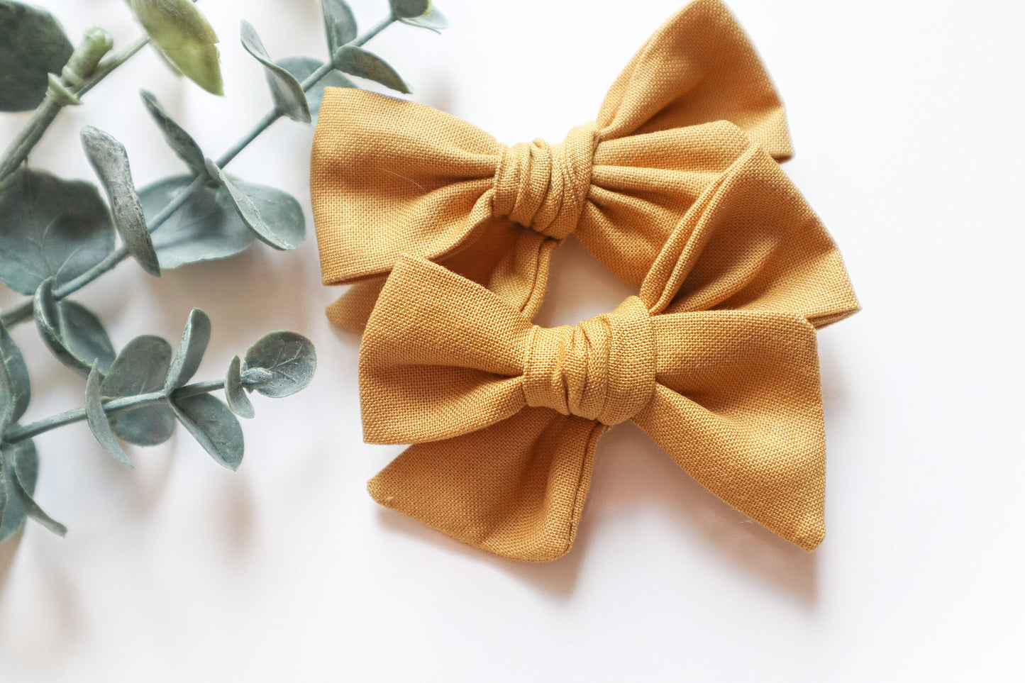 Gold Cotton Pigtail Bow Set: Baby Girl Hair Clips
