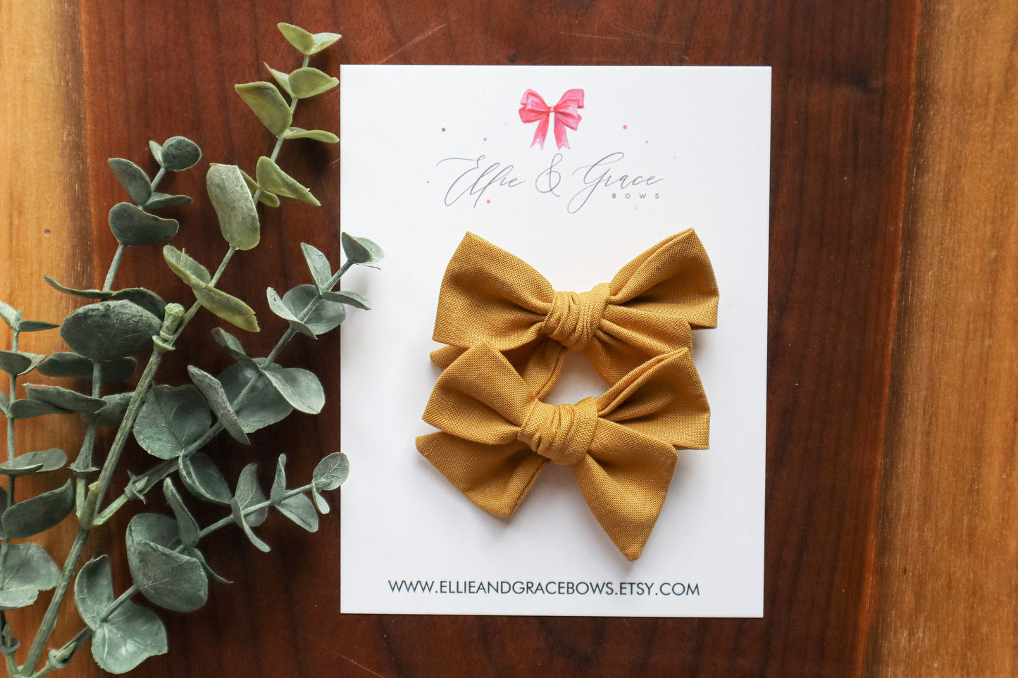 Gold Cotton Pigtail Bow Set: Baby Girl Hair Clips