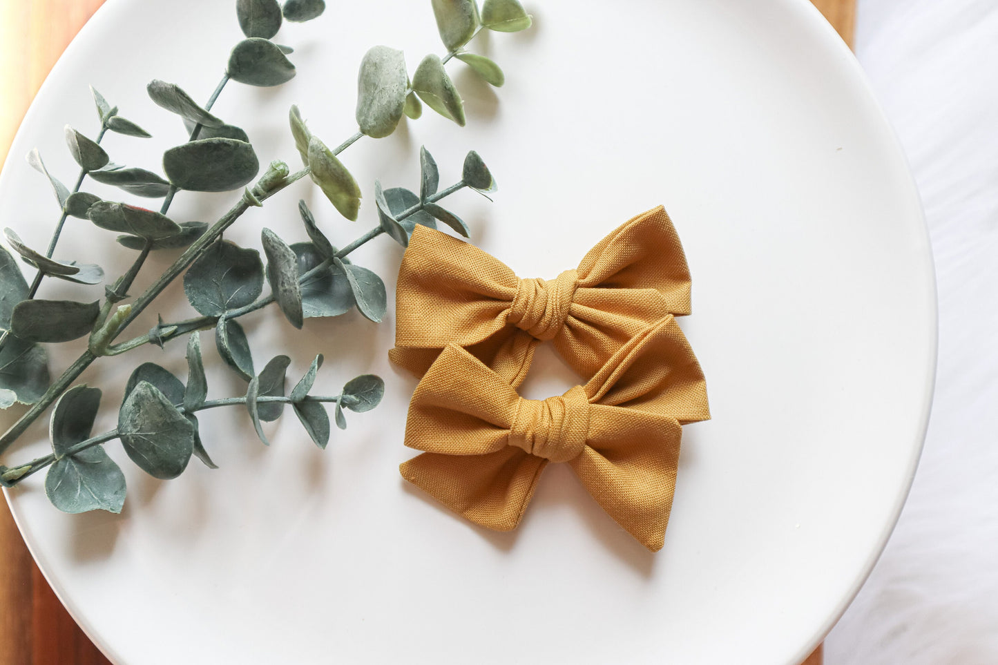 Gold Cotton Pigtail Bow Set: Baby Girl Hair Clips