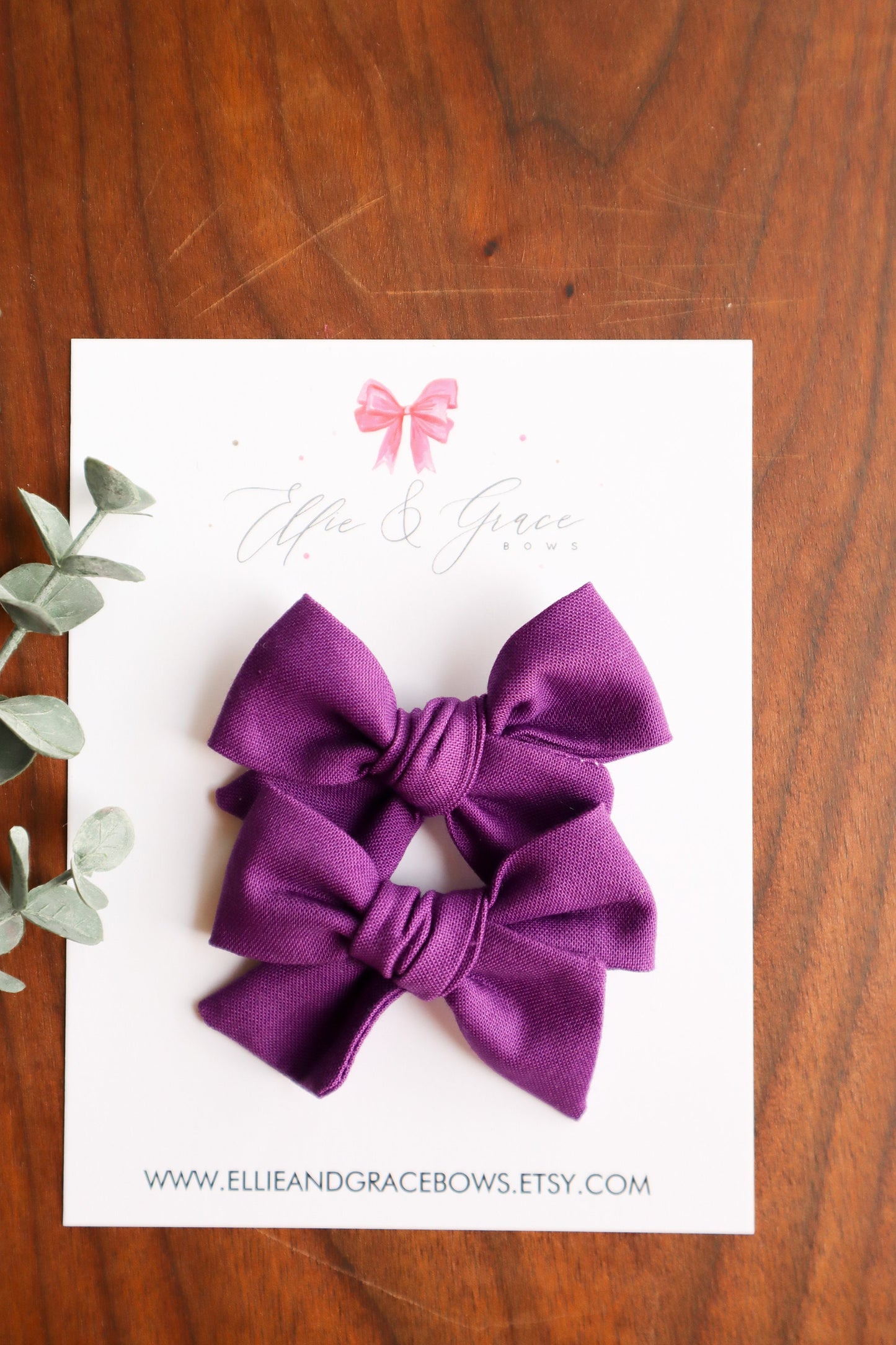Dark Purple Pigtail Bow Set: Cotton Alligator Hair Clips