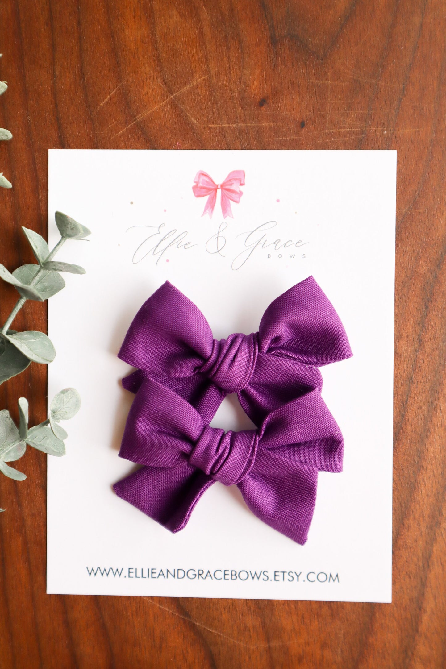 Dark Purple Pigtail Bow Set: Cotton Alligator Hair Clips