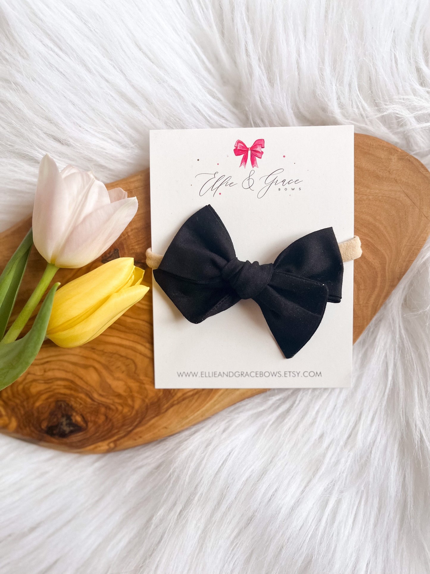 Black Hair Bows - 4 Inch Bows - Hand Tied Baby Bow Headband