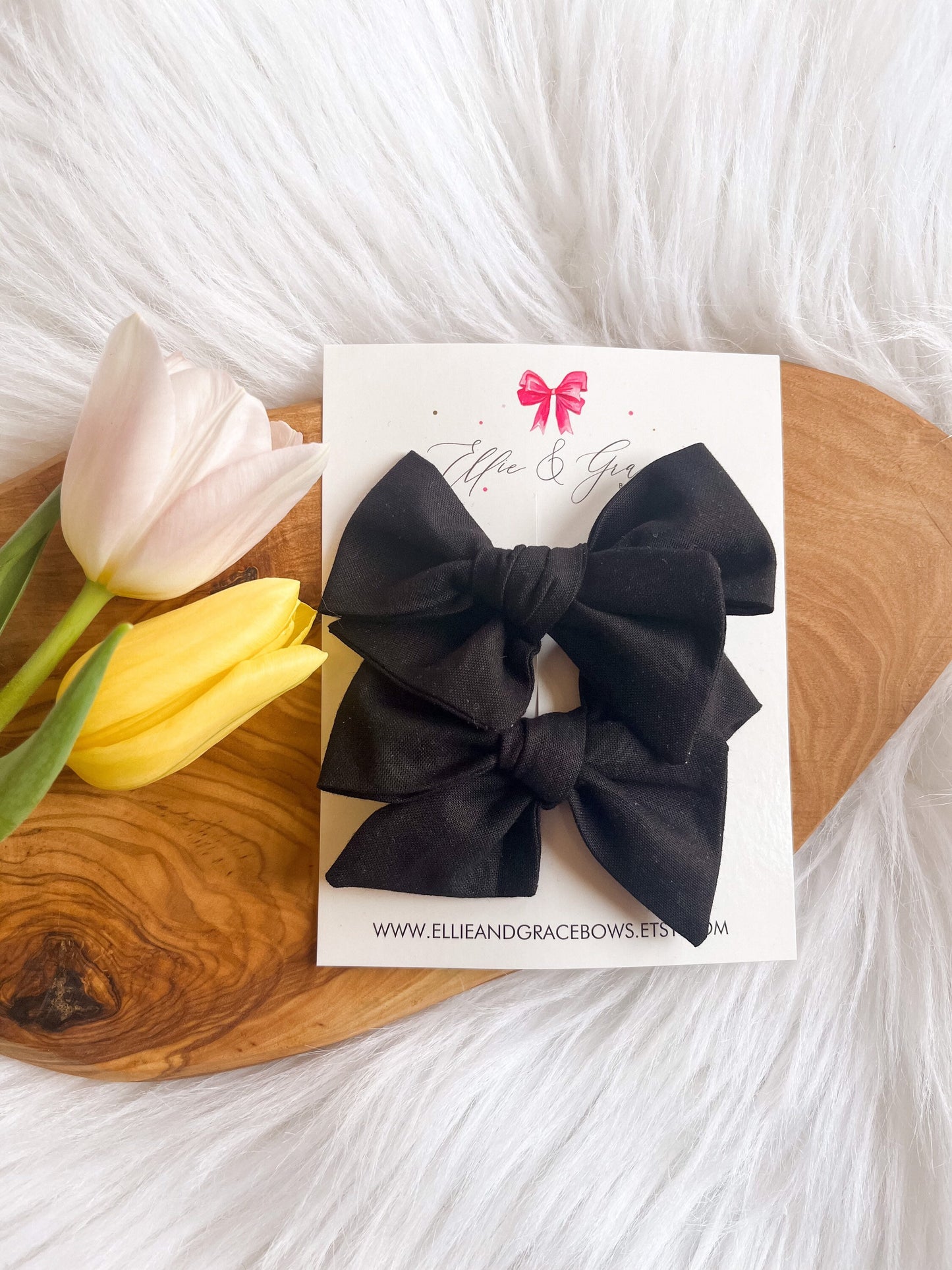 Black Hair Bows - 4 Inch Bows - Hand Tied Baby Bow Headband