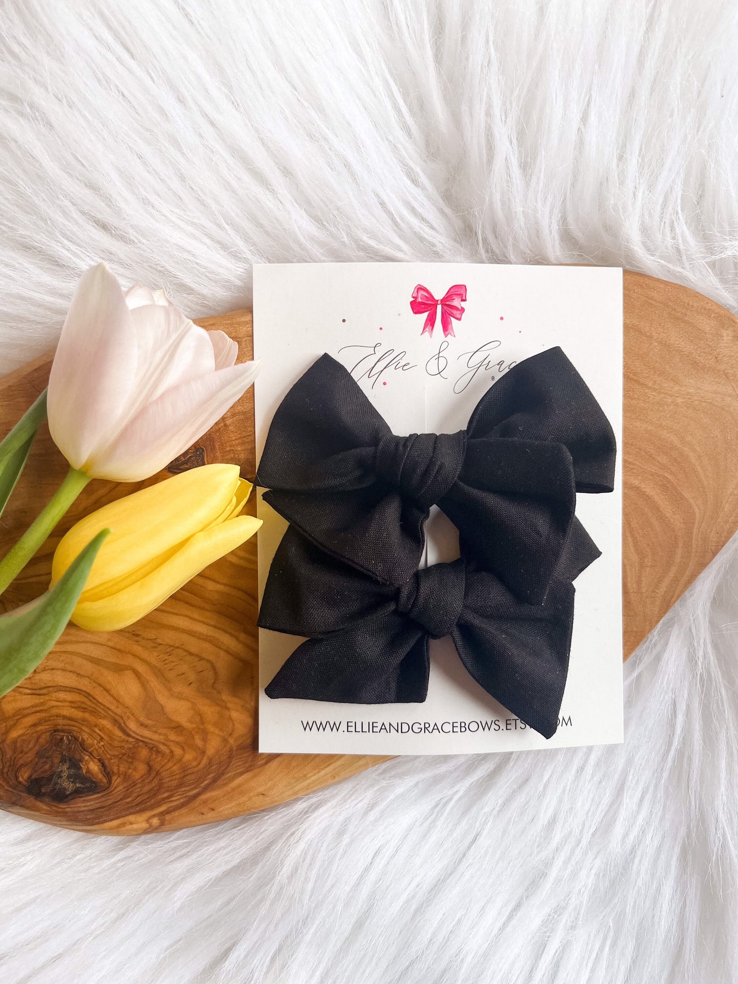 Black Hair Bows - 4 Inch Bows - Hand Tied Baby Bow Headband