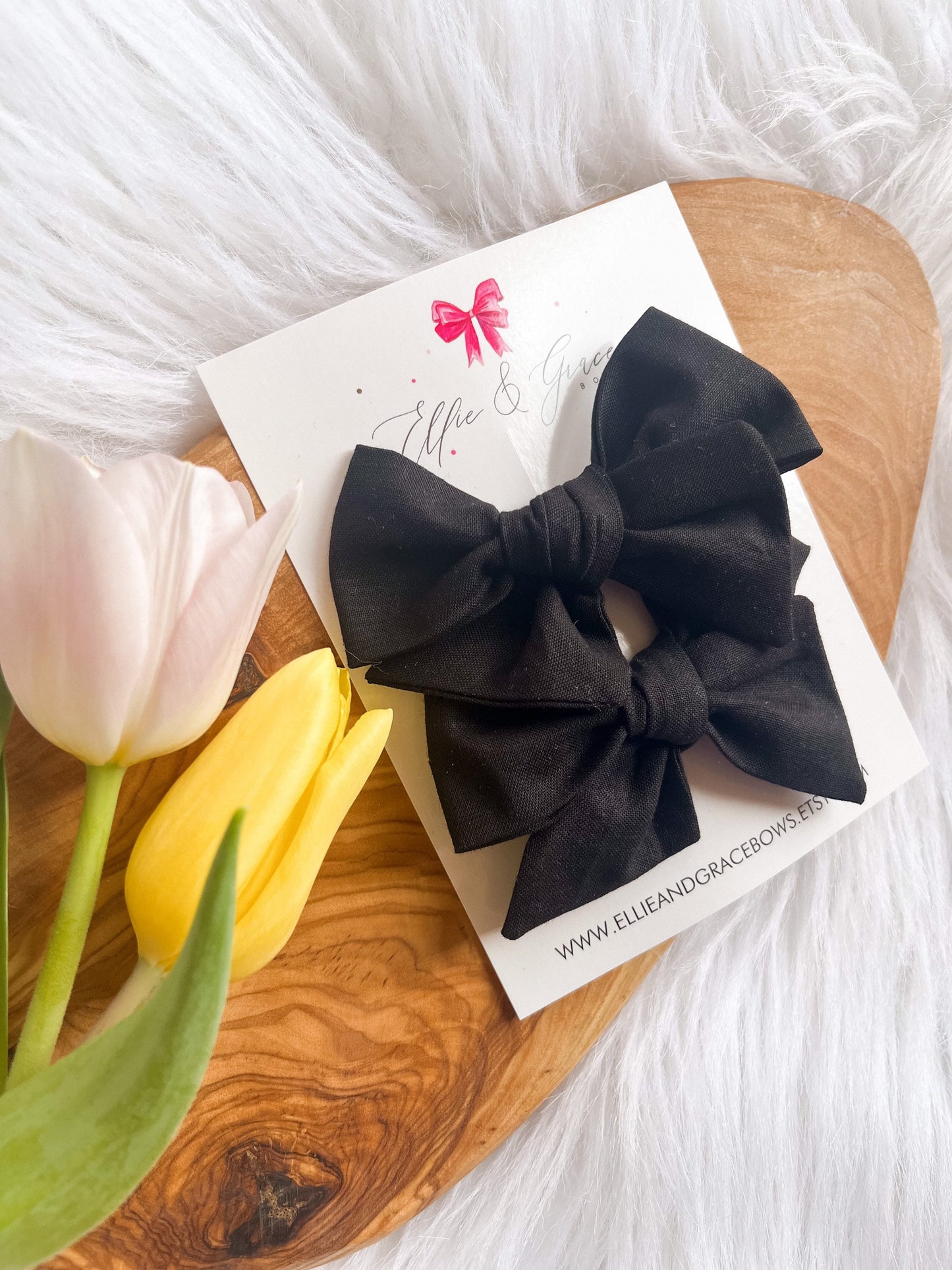 Black Hair Bows - 4 Inch Bows - Hand Tied Baby Bow Headband