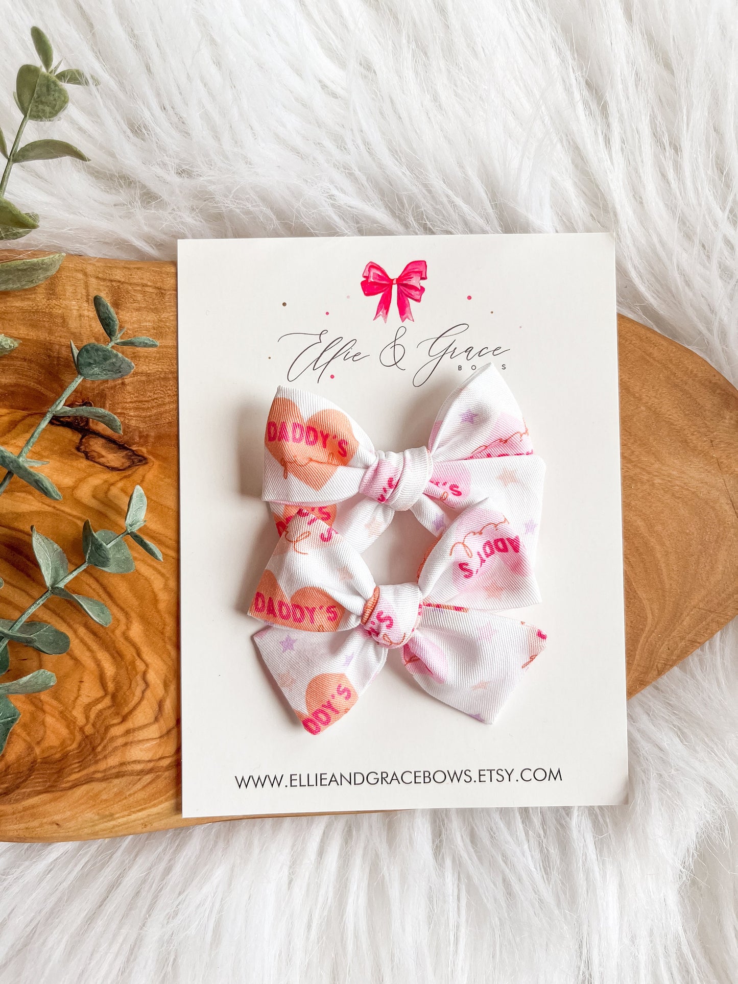 Daddy's Girl Pinwheel Bow Set - Valentines Day Cotton Fabric Bows - Toddler Girl Hair Clips