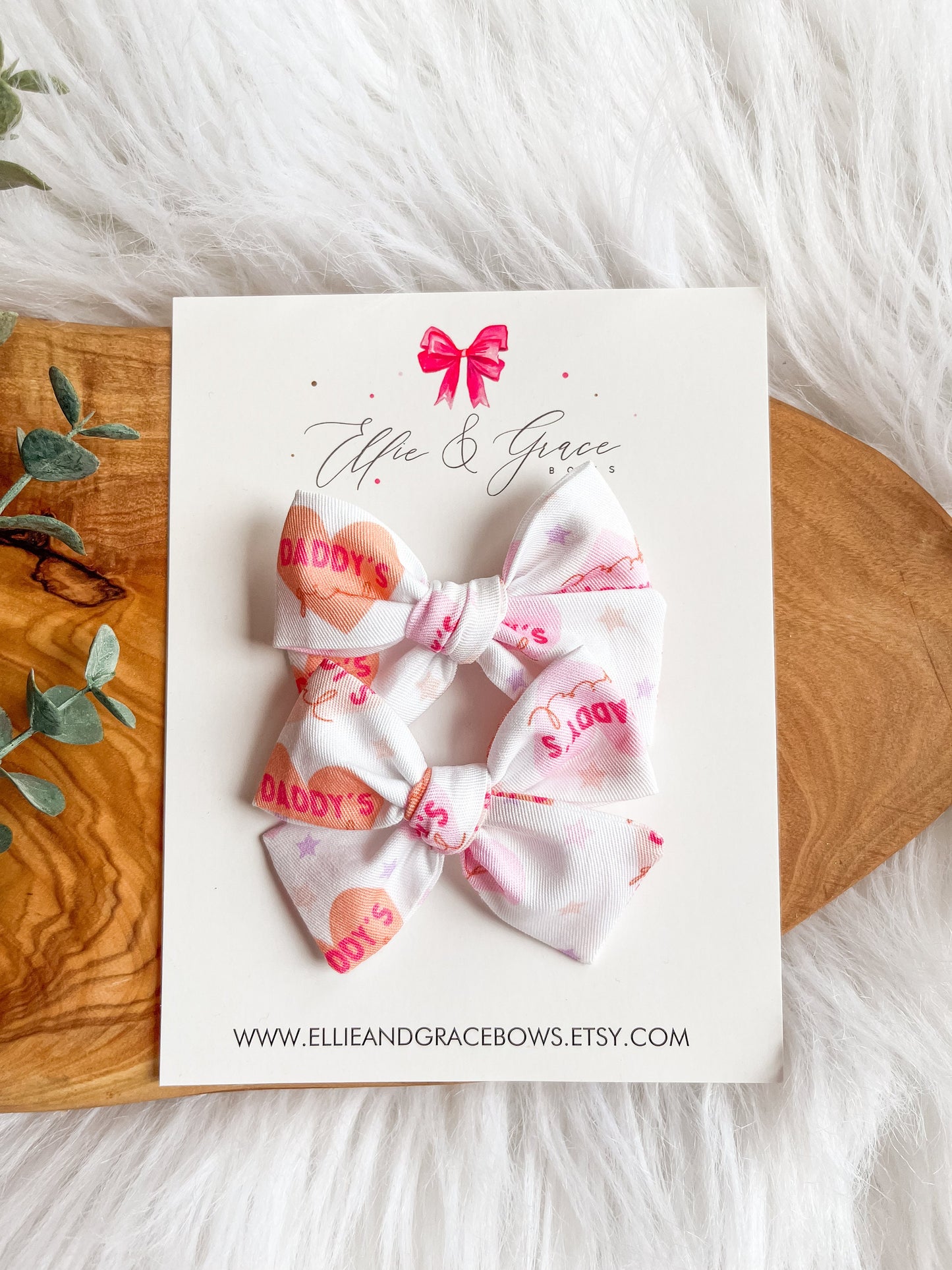 Daddy's Girl Pinwheel Bow Set - Valentines Day Cotton Fabric Bows - Toddler Girl Hair Clips