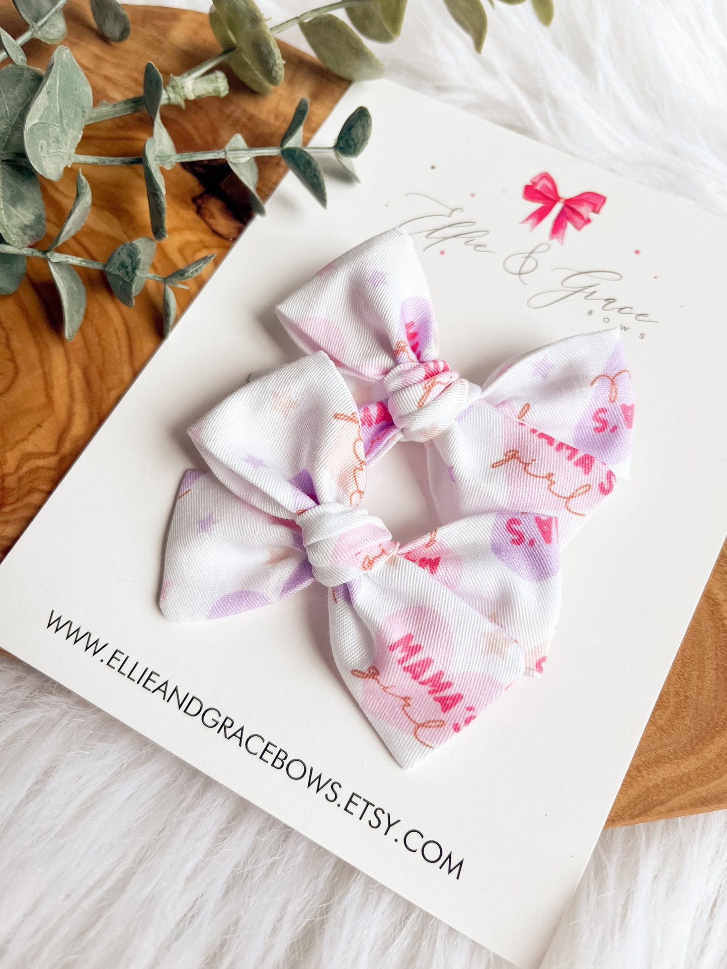 Mama's Girl Pigtail Bow Set: Cotton Fabric Hair Bows