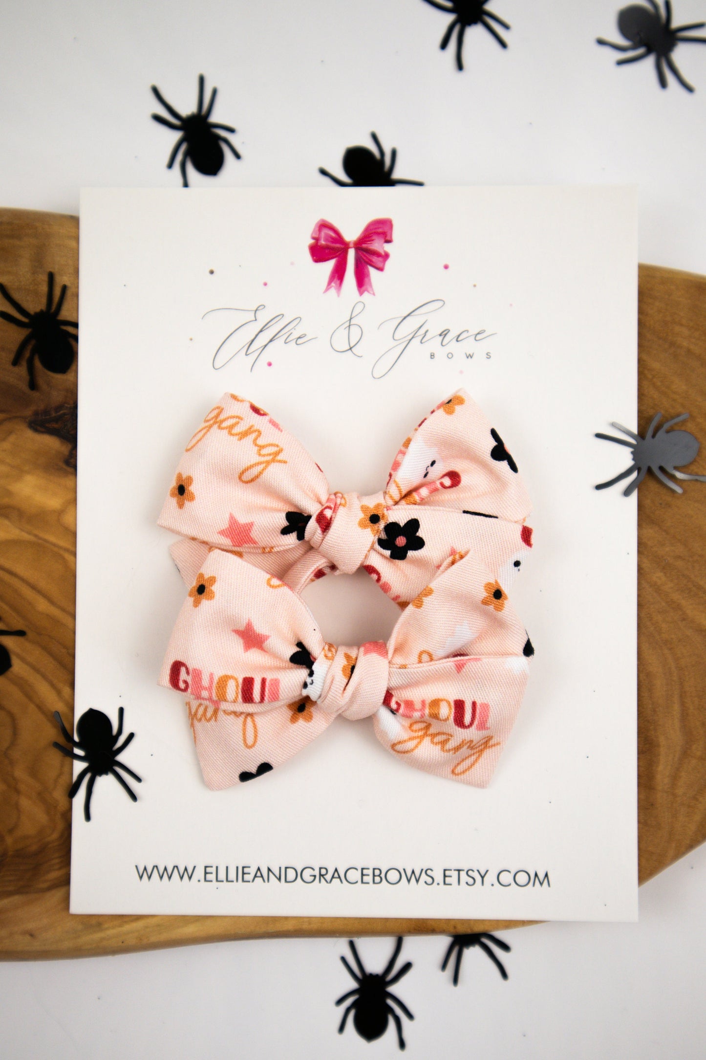 Ghost Hair Bows: Halloween Pigtail Clips, Ghoul Gang Cotton Bows (Set of 2)