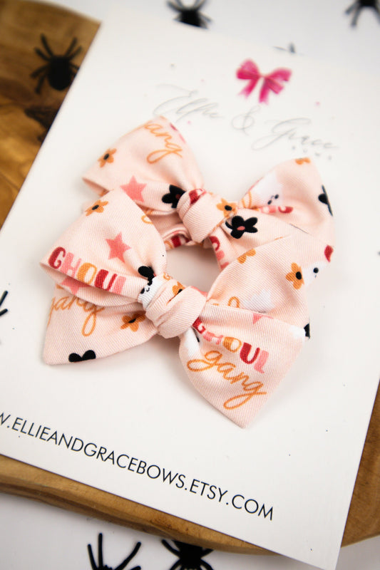 Ghost Hair Bows: Halloween Pigtail Clips, Ghoul Gang Cotton Bows (Set of 2)