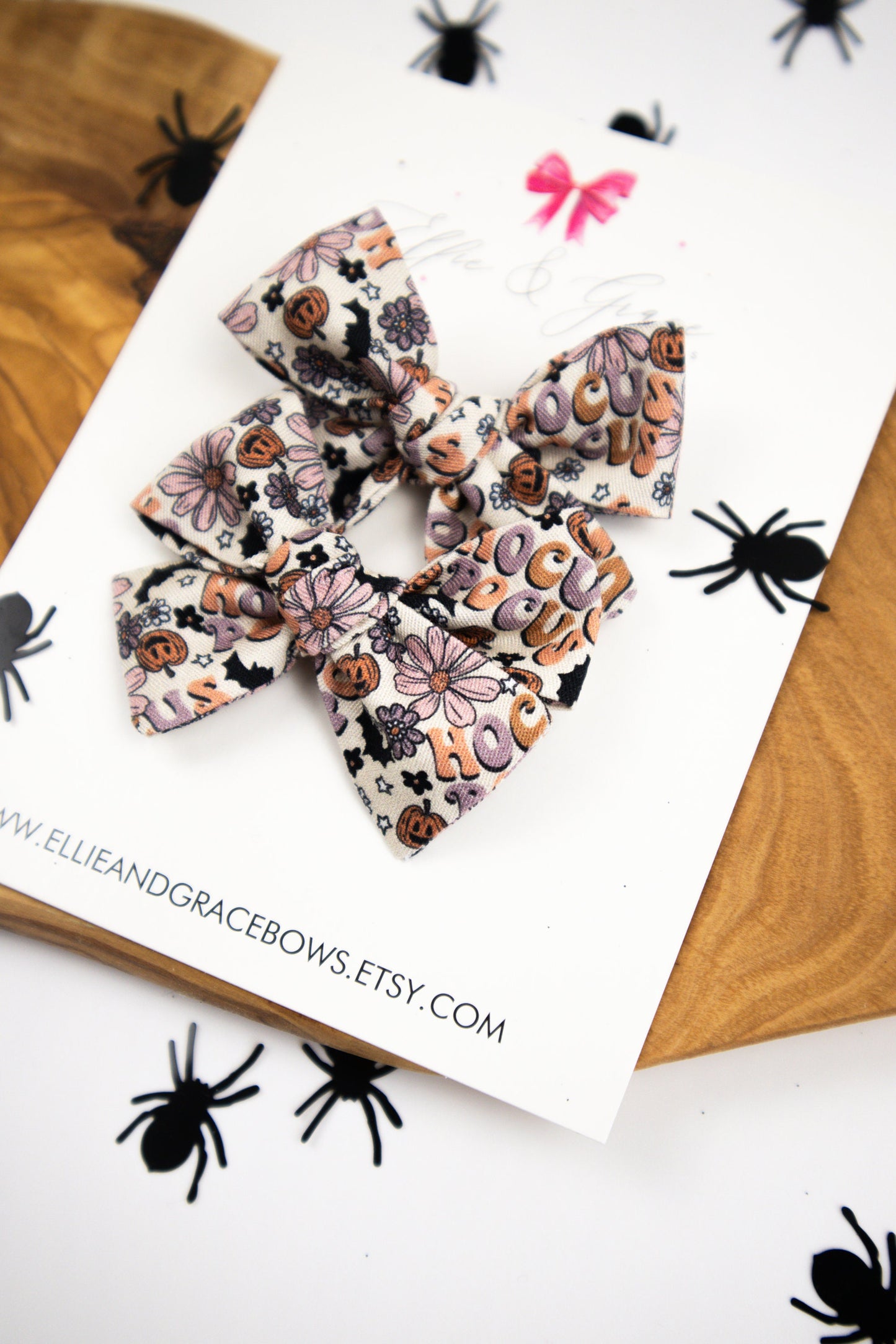 Witch Pigtail Bow Set: Halloween Cotton Hair Clips