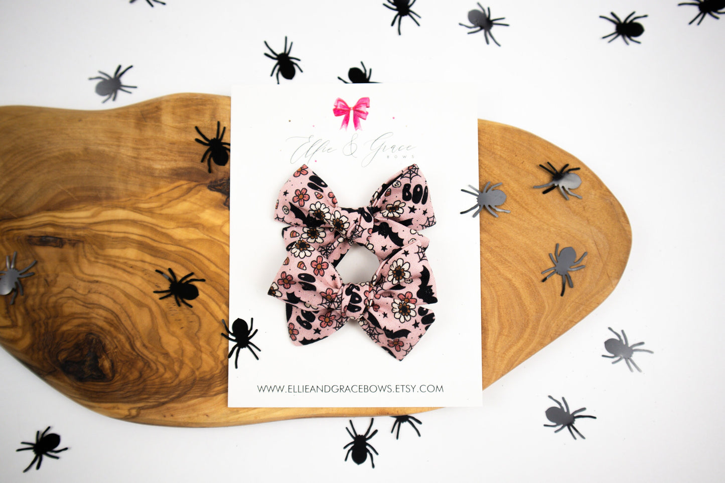 Bat Hair Bows: Pink & Black Halloween Pigtail Set