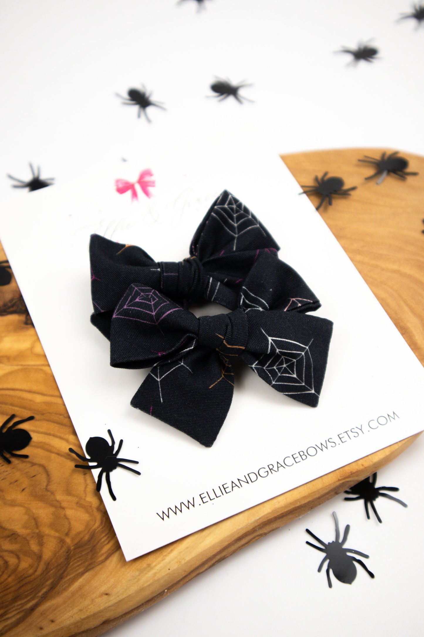 Black and White Spiderweb Bows - Cotton Fabric Halloween Hair Bows