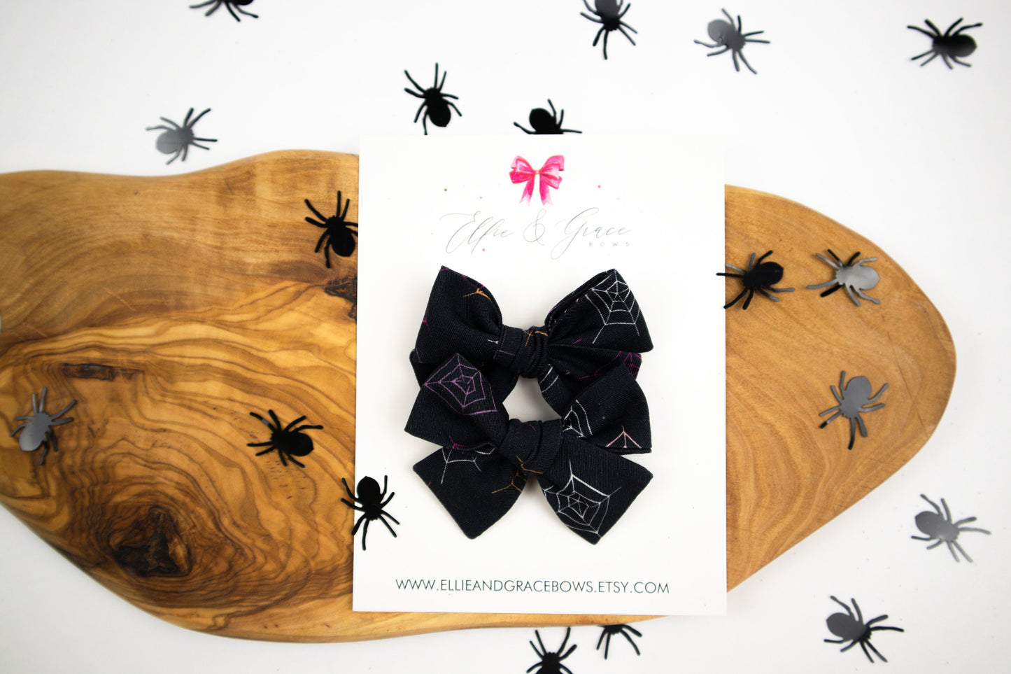Black and White Spiderweb Bows - Cotton Fabric Halloween Hair Bows