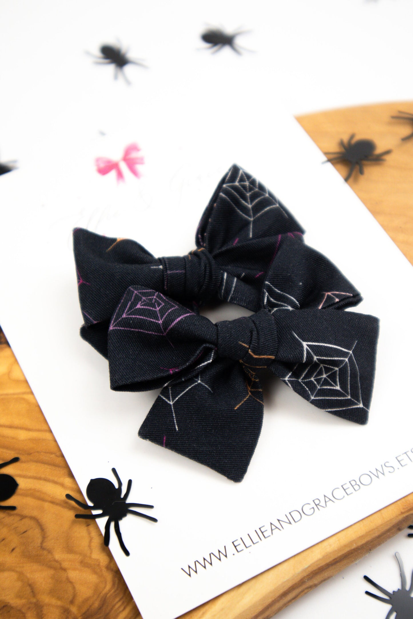 Black and White Spiderweb Bows - Cotton Fabric Halloween Hair Bows