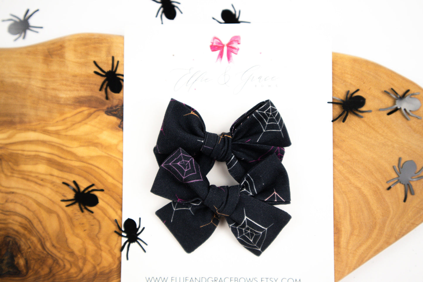 Black and White Spiderweb Bows - Cotton Fabric Halloween Hair Bows