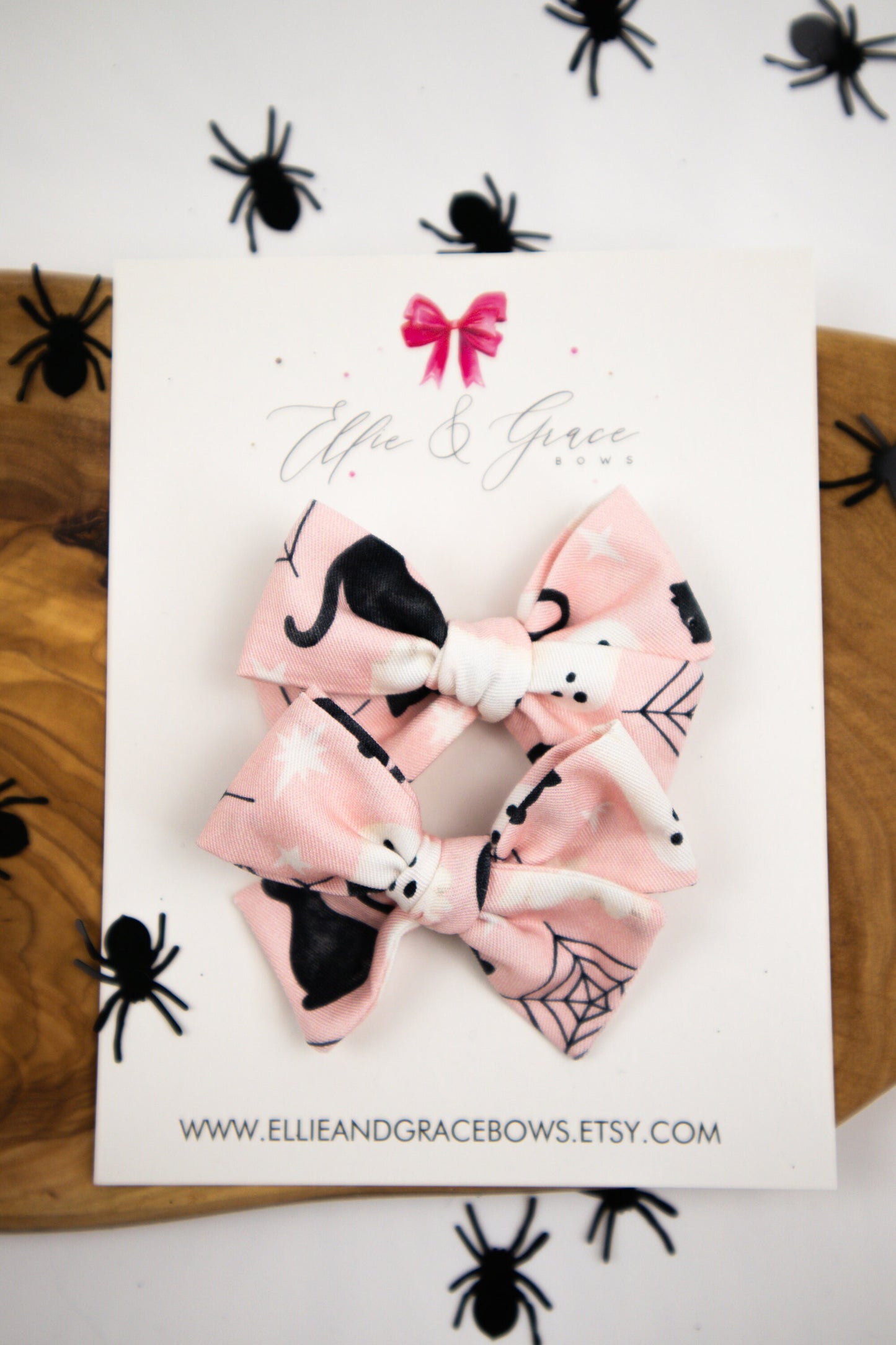 Halloween Hair Bows: Pink Ghost & Cat Pigtail Clips (Set of 2)