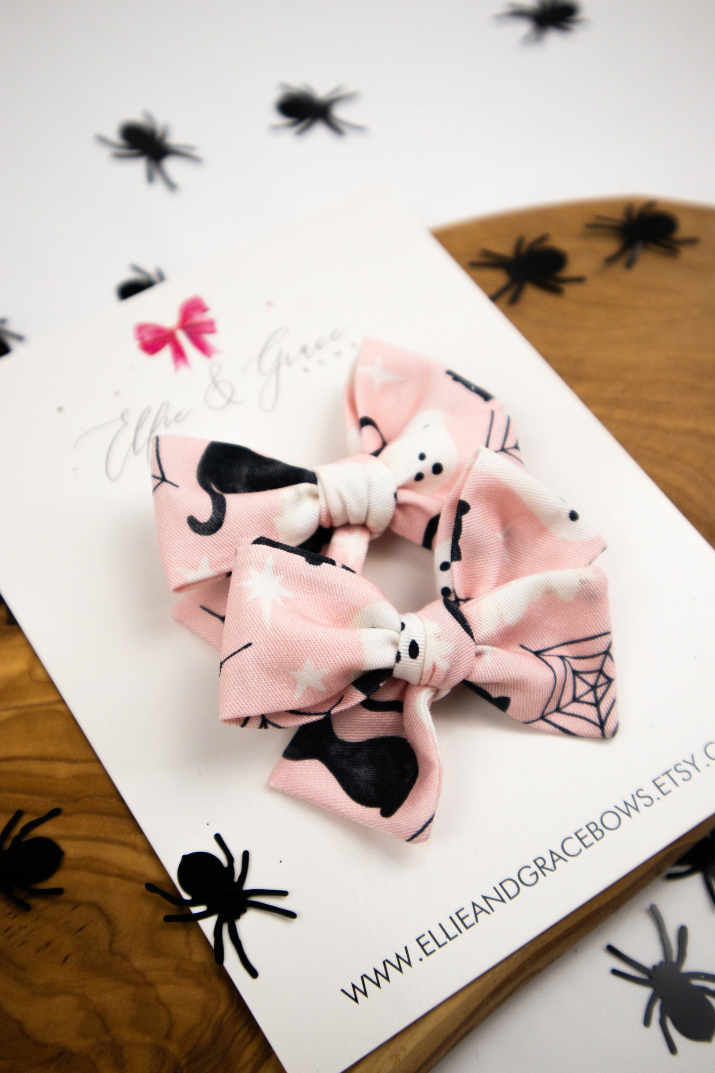 Halloween Hair Bows: Pink Ghost & Cat Pigtail Clips (Set of 2)
