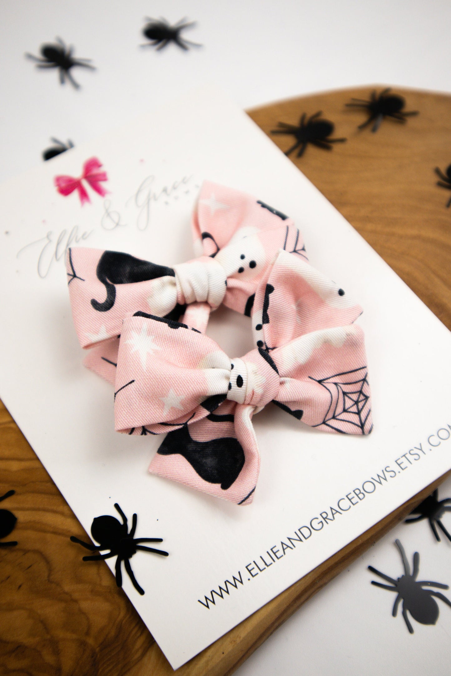 Halloween Hair Bows: Pink Ghost & Cat Pigtail Clips (Set of 2)